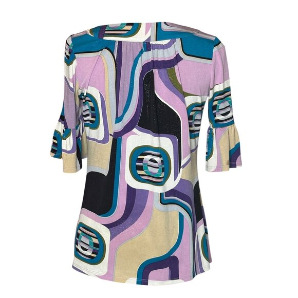 INC International Concepts Top Womens Size Medium Retro Print Flowy Sleeves - Picture 5 of 15